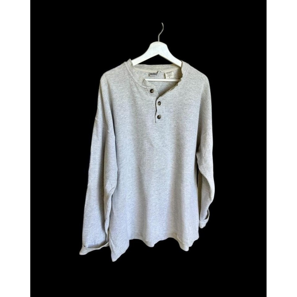 Vintage 90's Anchor Blue Thermal Henley Shirt Sz XL Grey Distressed Y2K